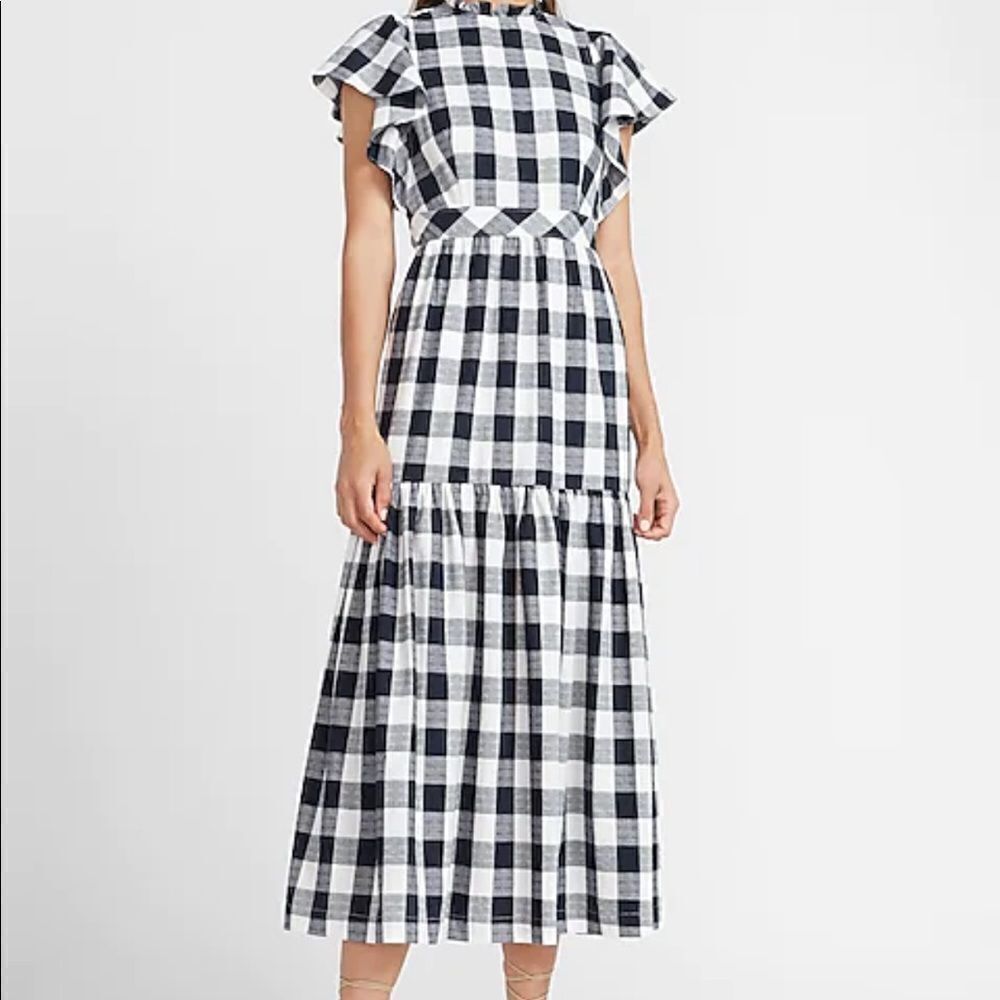 Express / lady gang gingham print maxi dress size 0 vacation summer dress O431